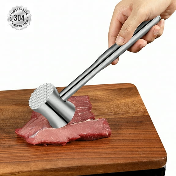 304 Stainless Steel Meat Tenderizer Mallet, Dual Side Meat Hammer Chicken Pounder, Heavy Duty Meat Beater for Steak and Beef, Meat Pounder Kitchen Cooking Mallet Dishwasher Safe