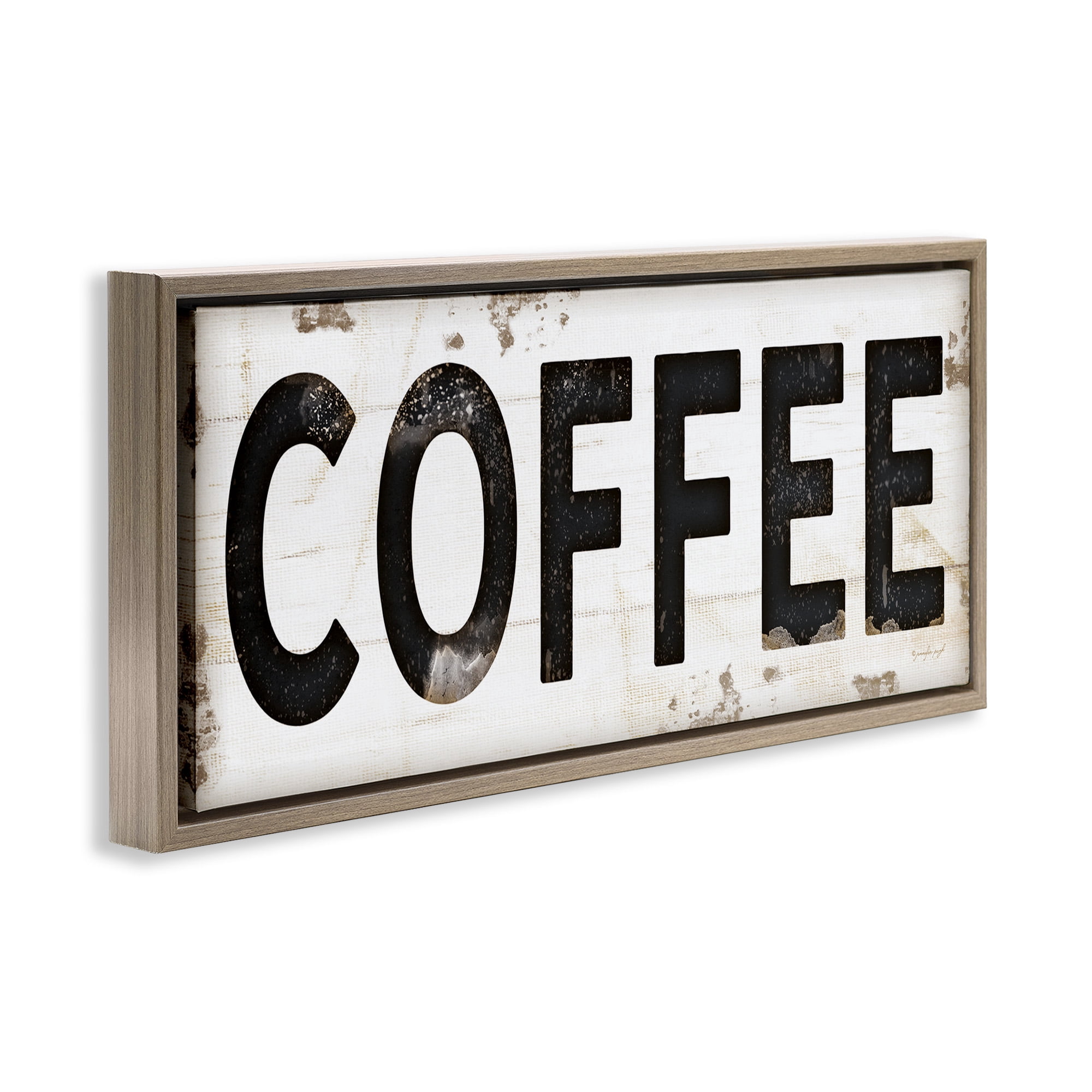 Stupell Industries Coffee Typography Vintage Sign Food & Beverage Painting Brown Floater Framed Canvas Art Print Wall Art, 25 x 11