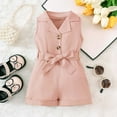 thumbnail image 2 of Wdgfv Girls Romper Jumpsuit Toddler Baby Classic Lapel Belted Overall Shorts Bodysuit Comfortable Stylish Outfit Pink 3-6 Months, 2 of 6