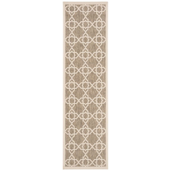 SAFAVIEH Courtyard Carol Geometric Indoor/Outdoor Runner Rug, 2'3" x 12', Brown/Beige