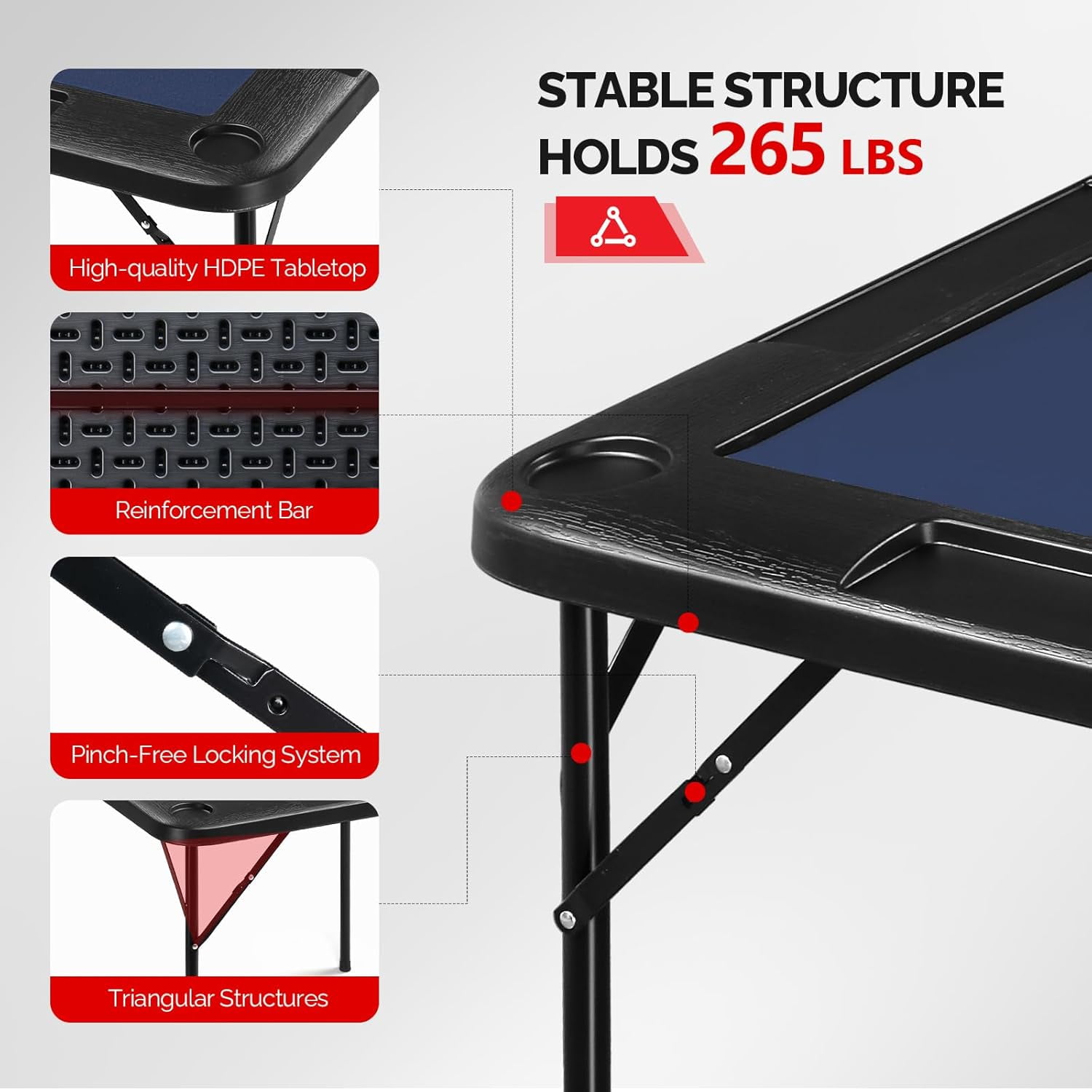 PEXMOR 35" Foldable Mahjong Table, Square 4 Player Card Game Table w/Cup Holders & Chip Grooves, Portable Folding Poker Domino Board Game Table for Blackjack, Texas Hold'em, Jigsaw Puzzles Game
