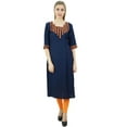 thumbnail image 1 of Bimba Women's Ethnic Mirror Work Embroidered Navy Blue Straight Kurta Dress-4, 1 of 9