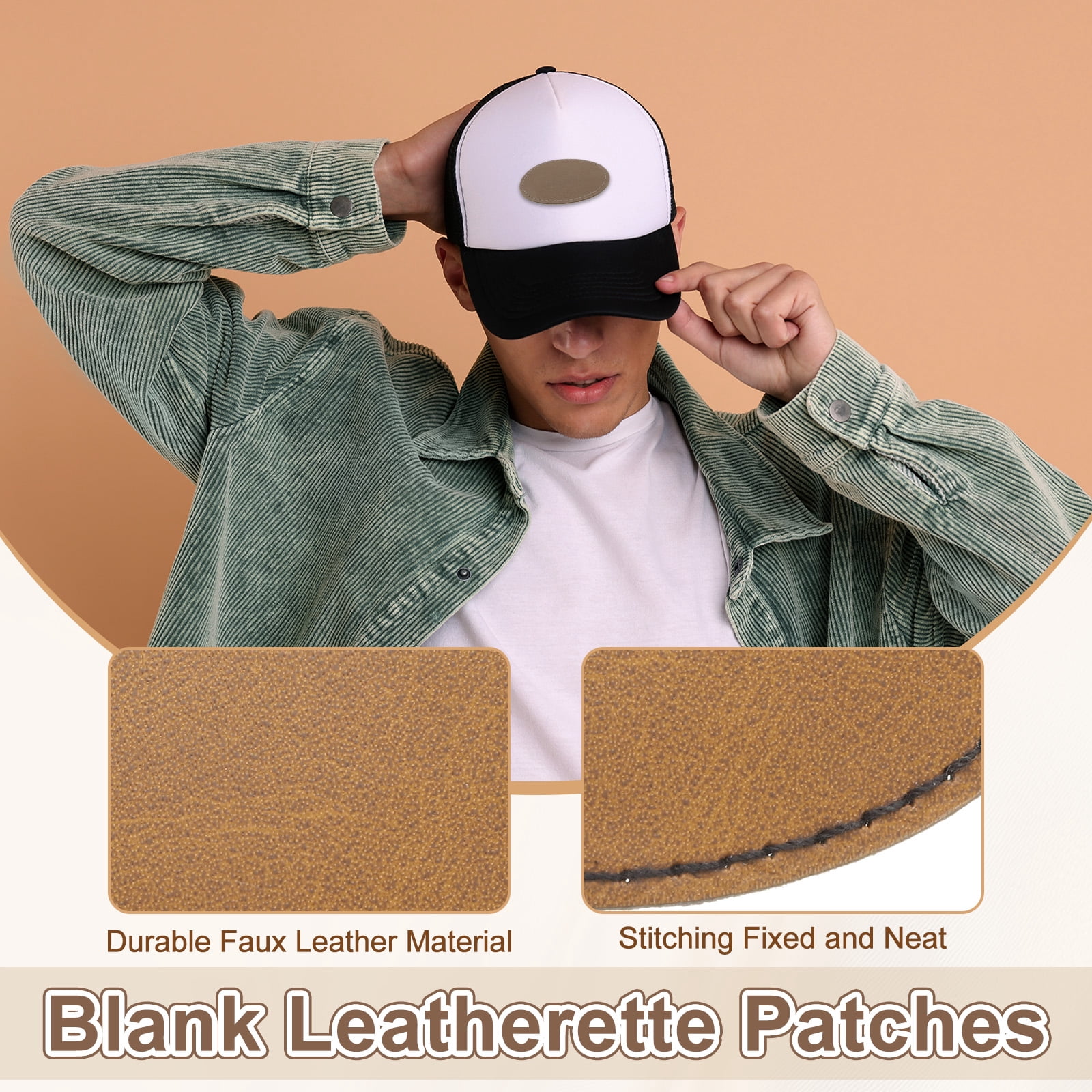 Uxcell Blank Leatherette Patches, Oval Faux Leather Hats Patches with Adhesive Iron-on Heat Press Laserable Rustic for Hats DIY Fabric Repair Sew Khaki