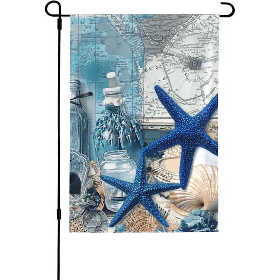 Blue Starfish Corals Shells Double Sided Garden Flag Outdoor Decor 12.5 x 18 Inch Yard Flag for Outside House and Porch Holiday