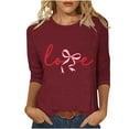 thumbnail image 3 of RKSTN Valentines Gift 3/4 Length Sleeve Womens Tops Oversized Crewneck Valentine Day Loves Heart Graphic Print Short Sleeve T Shirt Womens Casual Plus Size Round Neck Three Quarter Sleeve Tee Shirt, 3 of 6