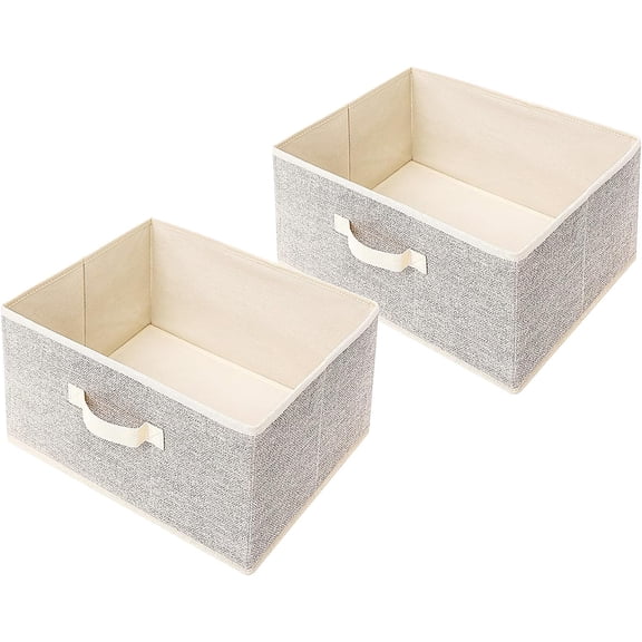 Storage Baskets, 15.7 Inch Woven Fabric Bins, Storage Cubes with Reinforced Handles, Organizer Bins for Closet Shelves, Foldable, Clothes. (2PCS/Beige-15.7*11*7.8inch)