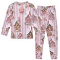 thumbnail image 2 of FORMRS Long Sleeve Top and Pants Pajama Set for Niños 2-Piece Sleepwear, Sizes 18M-8Y, Pink Gingerbread Houses, 2 of 6