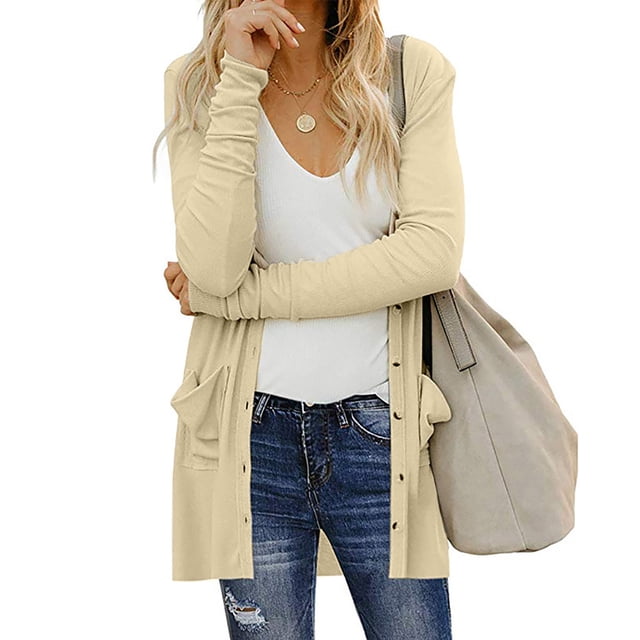 Pntutb Mujer Damas Cardigan Sólido Manga Larga Bolsillo Botón Abrigo Prendas de Abrigo Liquidación Pntutb Pntutb-3074
