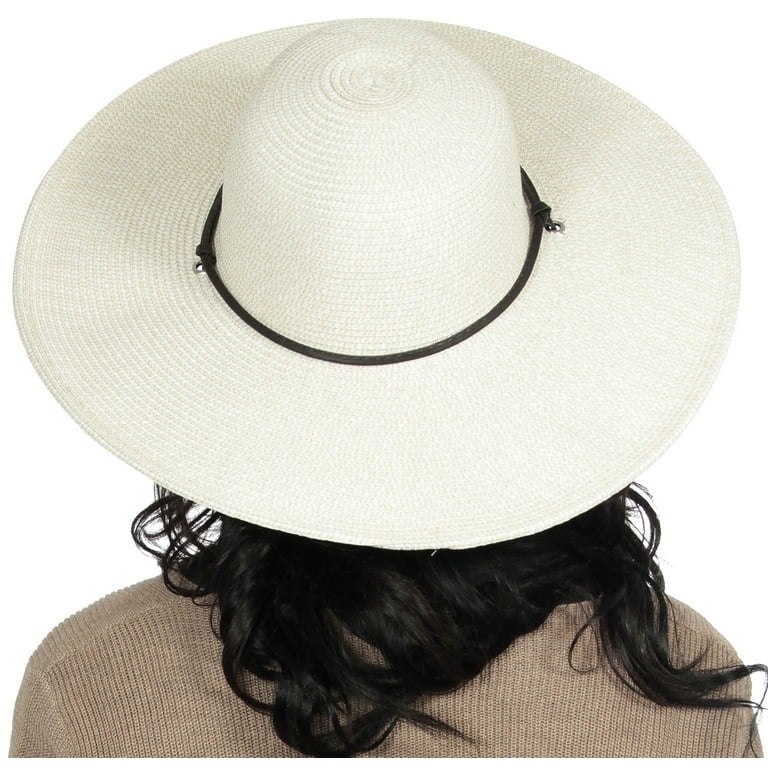 Women's UPF 50+ Wide Brim Braided Straw Sun Hat with Lanyard Ivory