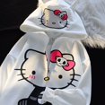 thumbnail image 1 of Sudadera con capucha y estampado de Hello Kitty de Sanrio, 100 % algodón, estilo chino chic, con cremallera y holgado, para mujer, 1 of 5