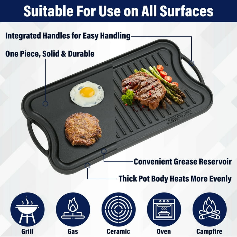 Iron Reversible Grill 20 Inch Round Cast Iron Griddle CHEFSPOT