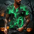 thumbnail image 5 of Summer Shirts for Men Short Sleeve Halloween Spiderweb Print V Neck T Shirts Causal Funny Loose Shirts, M, 5 of 7