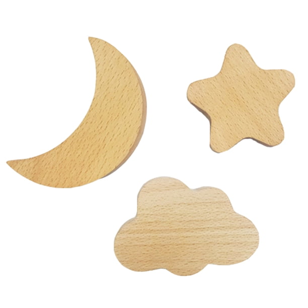 EeaseMX 3 ganchos de madera maciza con forma de estrella y luna para colgar abrigos y sombreros (color madera)