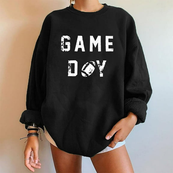 Wancir Football Game Day Sweatshirt for Women Graphic Print Pullover Shirt Fall Casual Crew Neck Long Sleeve Mom Shirts
