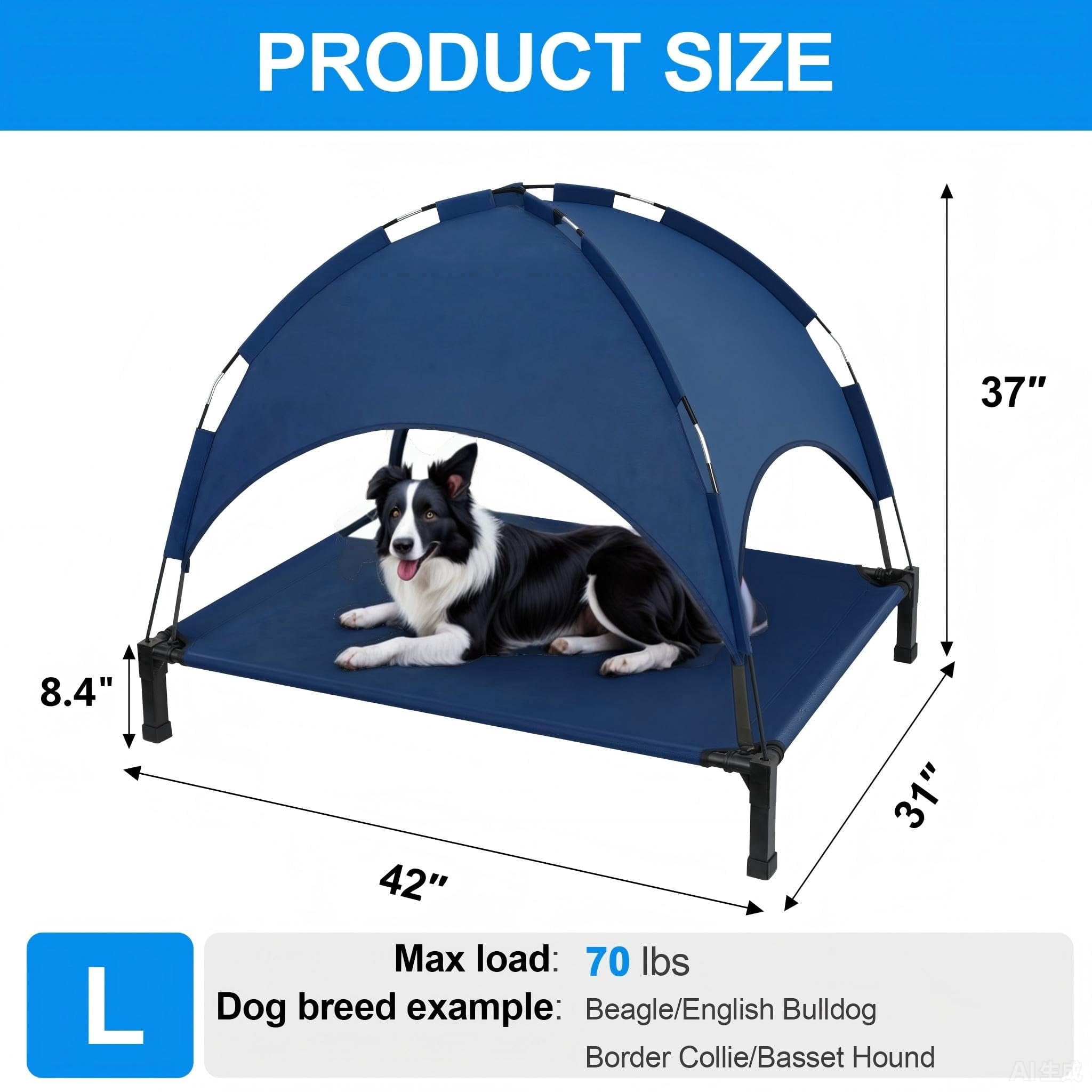 Elevated Dog Bed With Raised Pet For Large Dogs  Outdoor Removable Sun Shade Tent Breathable Mesh Portable Camping Beach Backyard Use