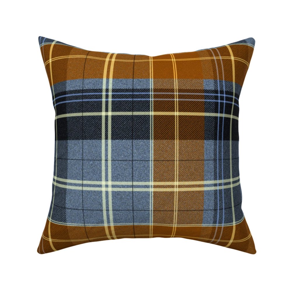 Plaid Blue Rust White Tartan Throw Pillow Cover w Optional Insert by