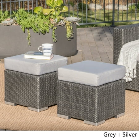 Christopher Knight Home Santa Rosa Outdoor 16-inch Square Wicker Ottoman with Cushion (Set of 2)