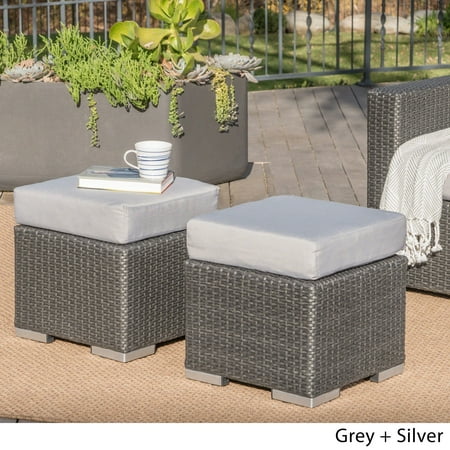 Best Patios Christopher Knight Home Santa Rosa Outdoor 16-inch Square Wicker Ottoman with Cushion (Set of 2) by ()