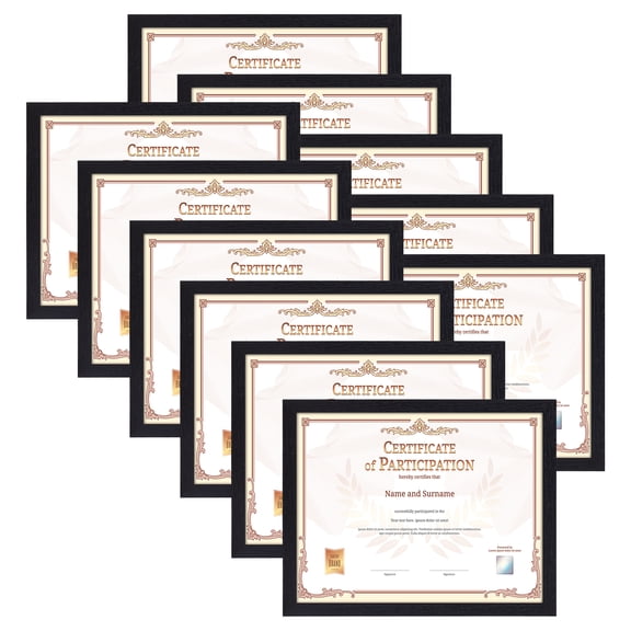 8.5 x 11 Picture Frames Set of 11, Black Photo Frame 8.5 by 11 for Certificate Diploma Document, Wall Hanging or Tabletop Display