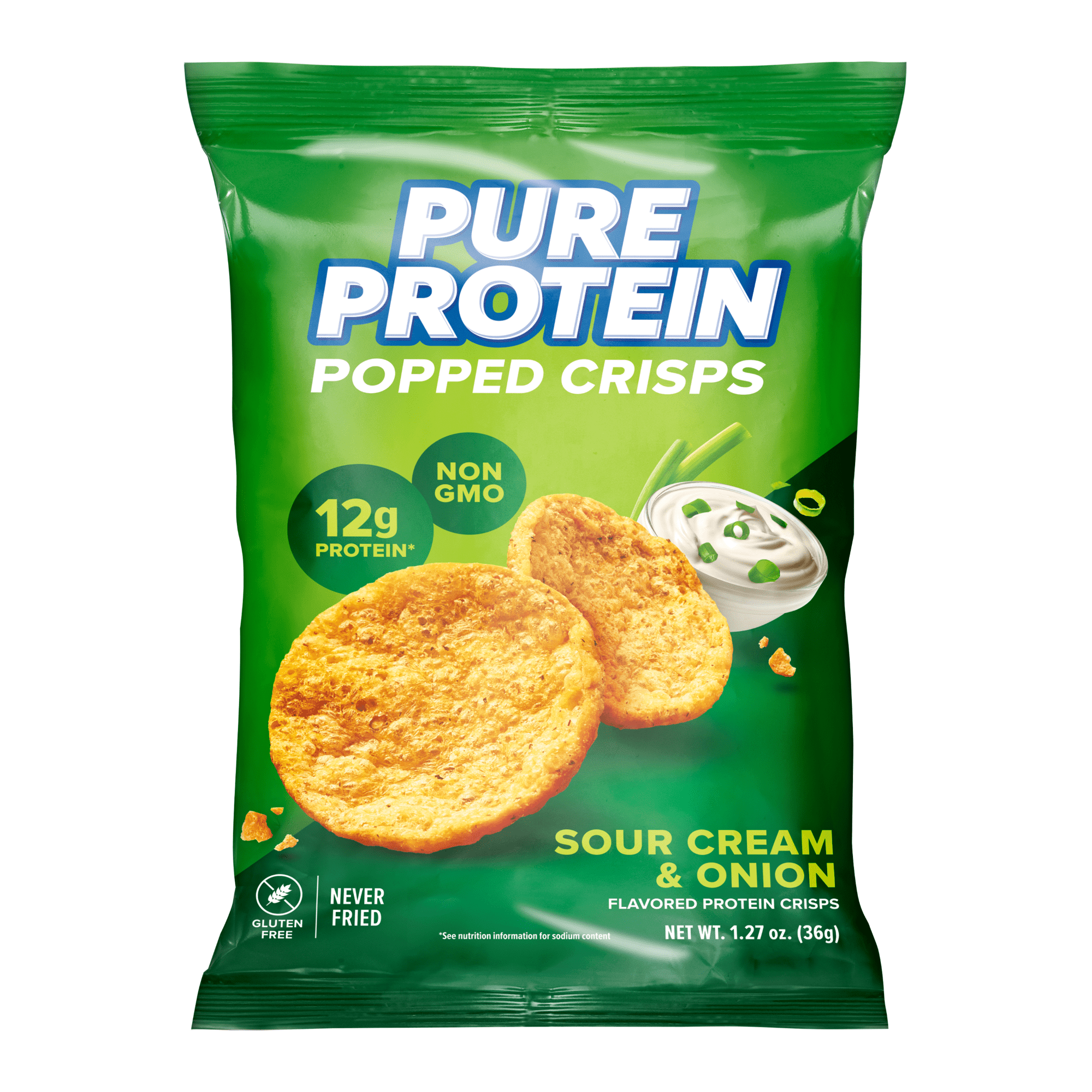 (2 pack) Pure Protein, Popped Crisps, Sour Cream and Onion Chips, 12g Protein, 1.27 oz