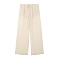 thumbnail image 4 of Conjunto de dos piezas de moda para mujer, camisas de botonadura sencilla en color beige y pantalones de cintura alta con elástico vintage, conjuntos de pantalones elegantes para mujer, 4 of 5