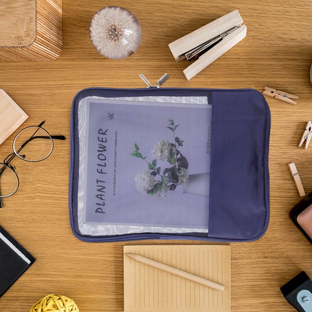unbranded 2Ud Bolsa Para Archivos Azul De Nylon Semi Transparente Con Cremallera Para Oficina Y Viaje