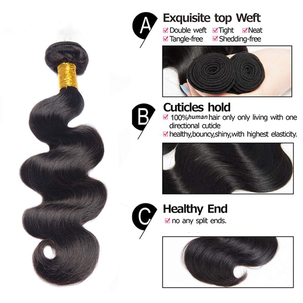 Xuzang Bundles and Closure Body Wave Bundles with 4*4 Closure 3 Bundles with Lace Closure 100% Brazilian Virgin Human Hair Weave Bundles with 4x4 Closure Natural Color