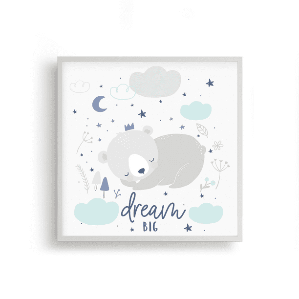 American Kids Woodland White Dream Big Canvas Wall Art for Nursery Room