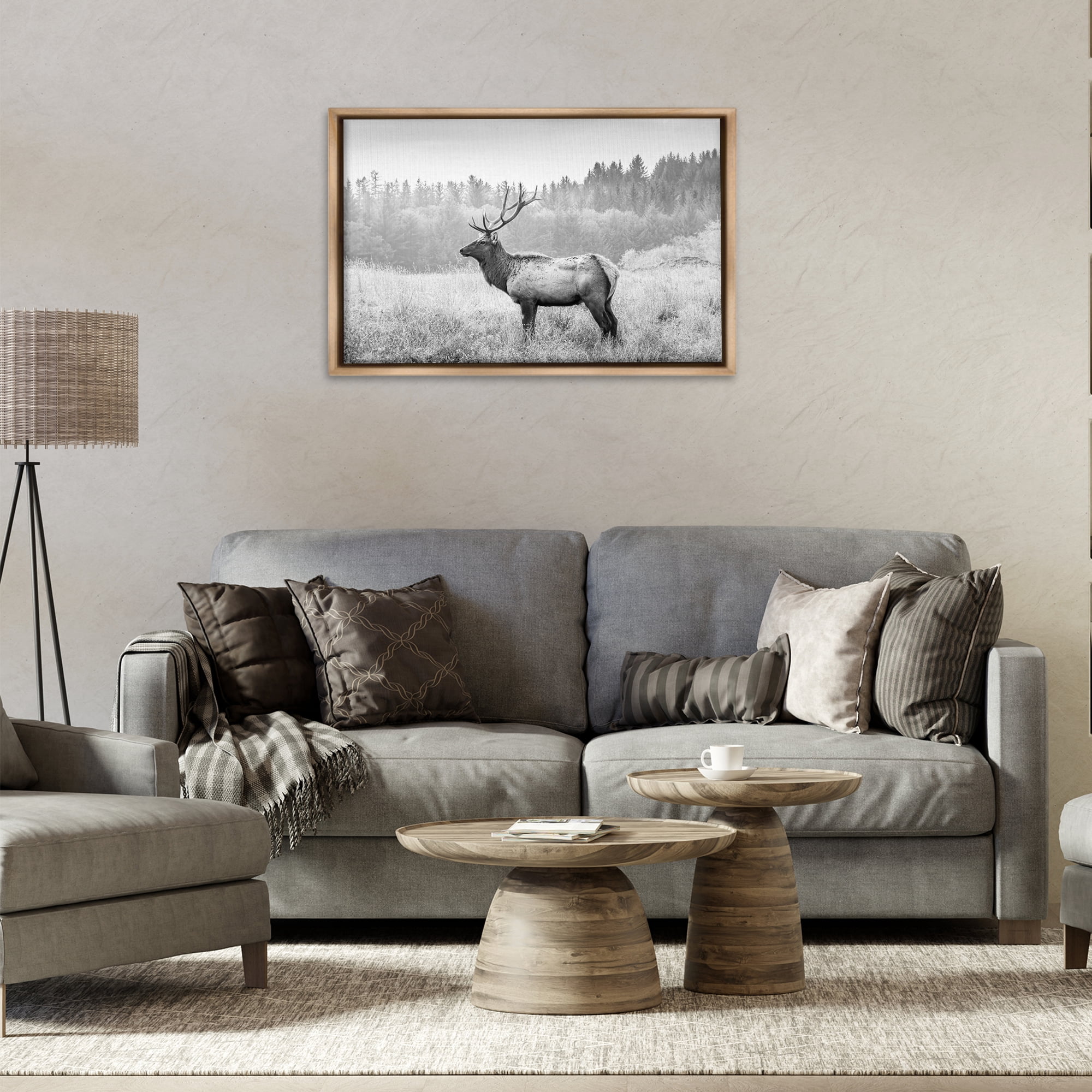 Stupell Industries Stoic American Elk Landscape & Nature Photography Brown Floater Framed Canvas Art Print Wall Art, 31 x 21