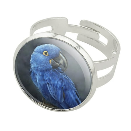Hyacinth Macaw Parrot Silver Plated Adjustable Novelty Ring