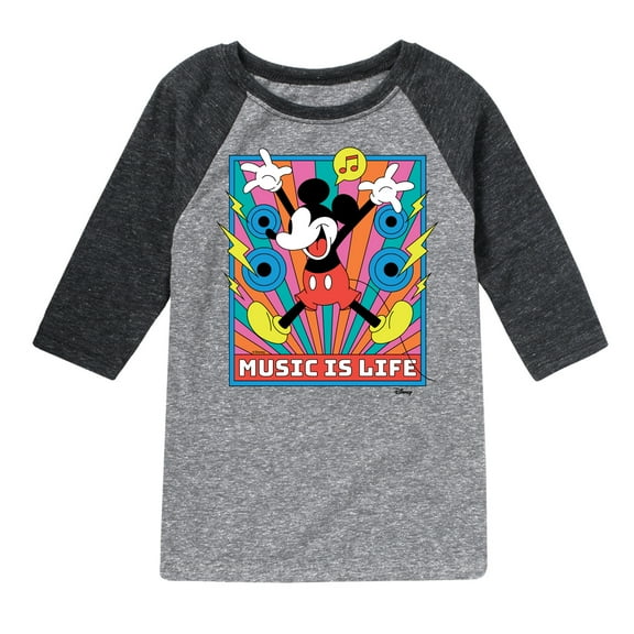 Disney - Mickey Music Is Life - Toddler & Youth Raglan Graphic T-Shirt