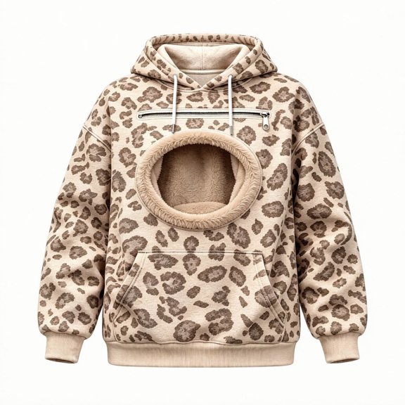 TGPMGRZ Leopard Print Hoodies, Oversized Hooded Sweatshirt with Pocket Front Carry Pouch for Cats Dogs