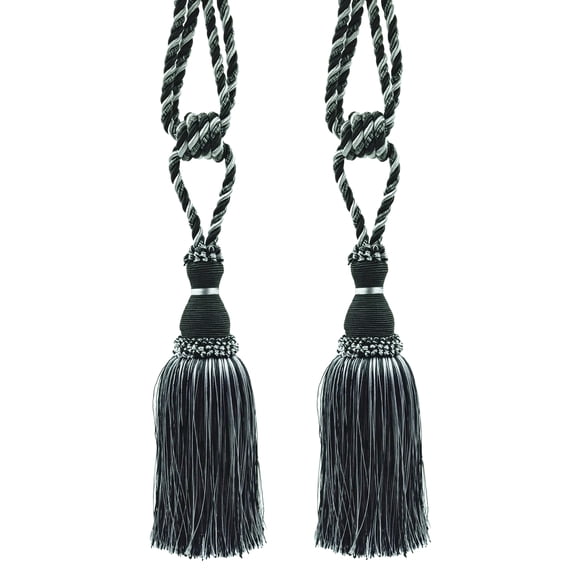 DECOPRO Noblesse Collection Elegant Curtain & Drapery Tassel Tieback, Tassel Length 8" (20cm), Spread 30" (76cm) # TBH8, Silver Grey, Black #SGB (Pure Black, Light Grey, Grey Silver) Set of 2