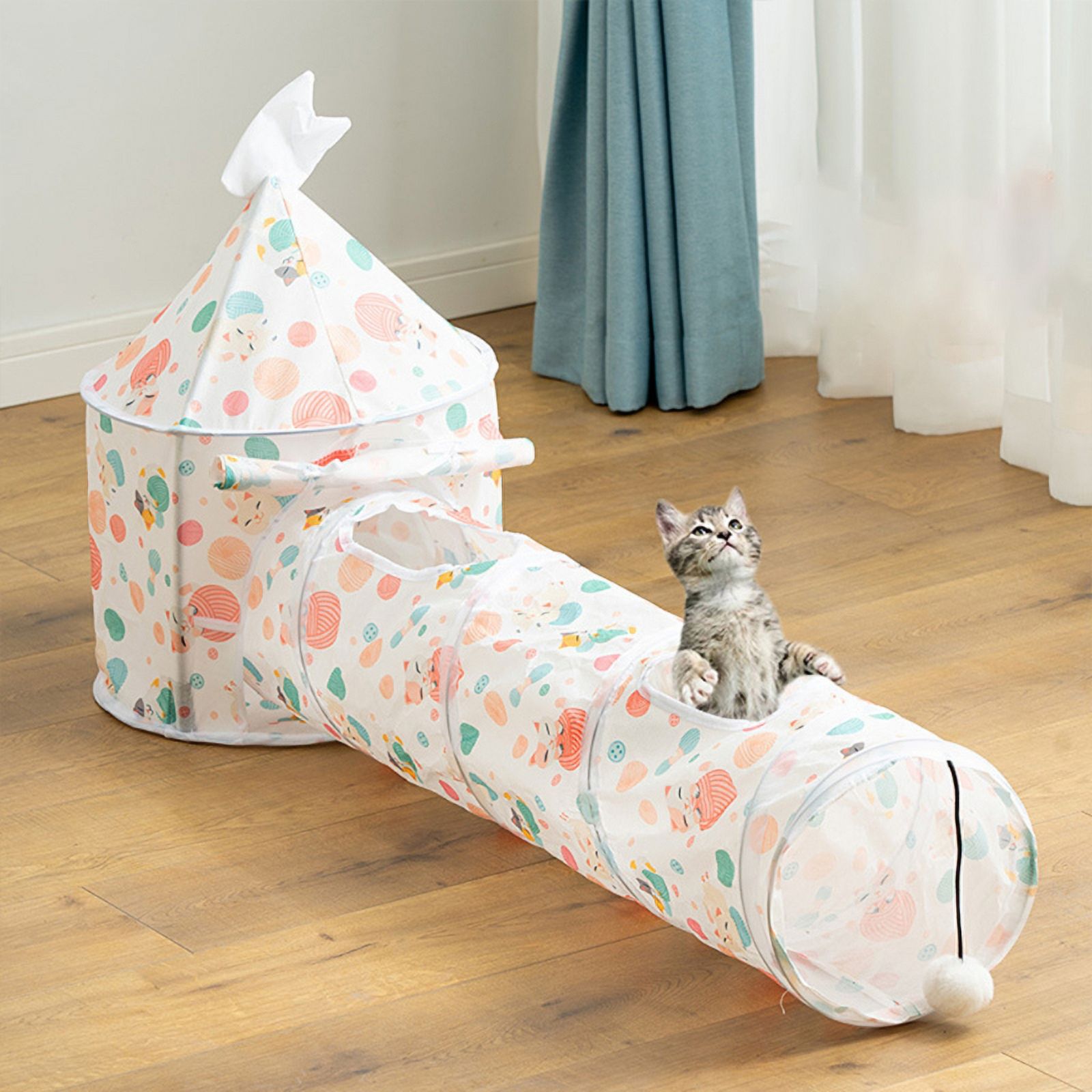 Yiran Lucky Cat Patchwork Tunnel Tent, Pet Toy, 1Pc, Self-Happy Play