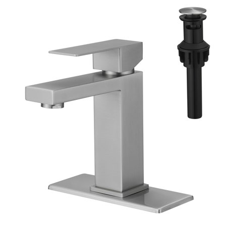 Waterfall Brushed Sink Faucet with Deck Plate Up Drain Supply Lines - Bathroom Faucet for Sink 1 Hole - One Handle Vanity Mixer Tap