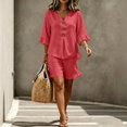 thumbnail image 5 of IUYRTFE Women's V-Neck Sleeveless Button Front Top and Wide Leg Pants Set Casual Summer Two Piece Outfit with Pockets, 5 of 7