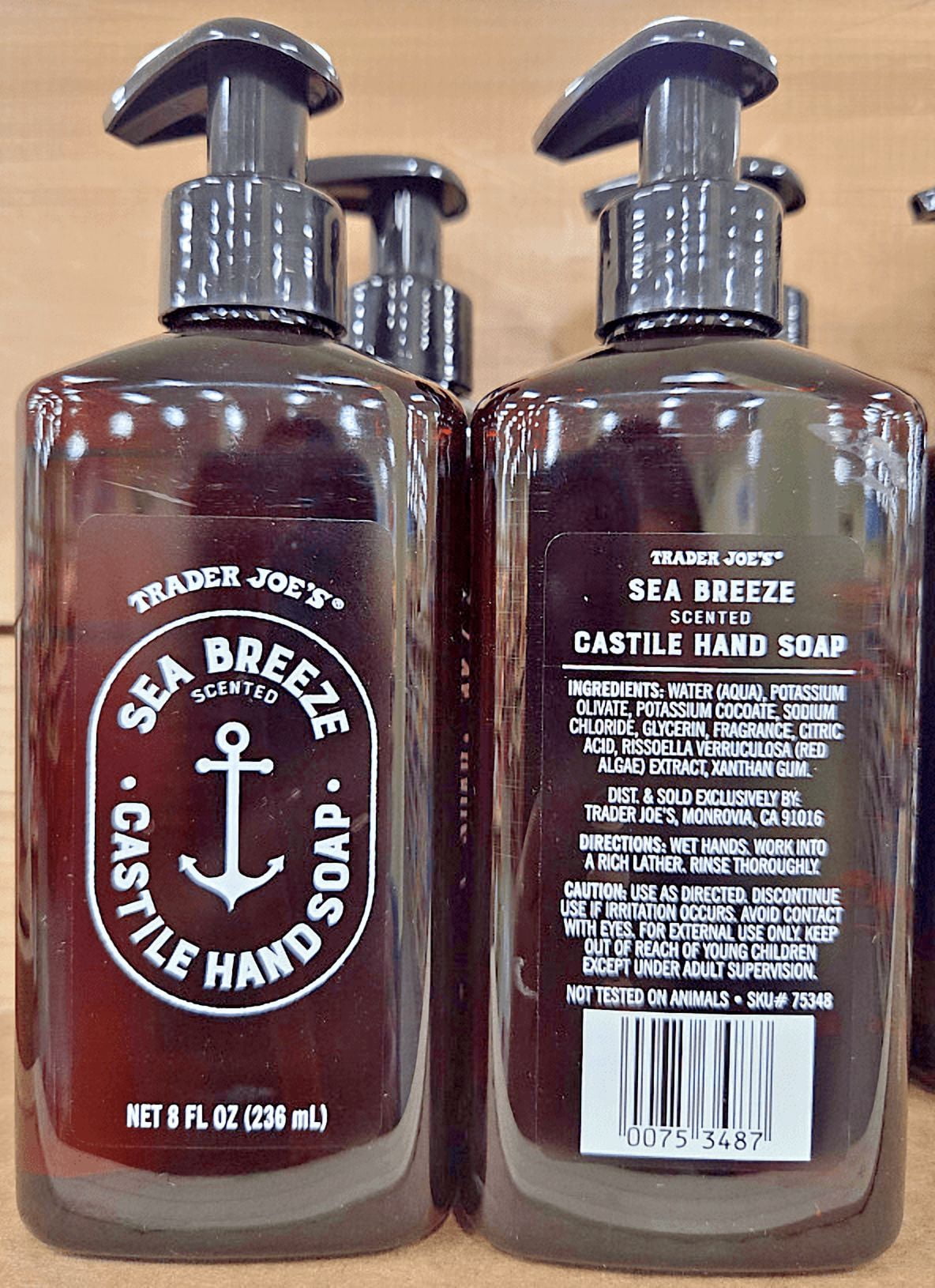 Trader Joe's Sea Breeze Scented Castile Hand Soap 8fl oz 236ml (2 Bottles)