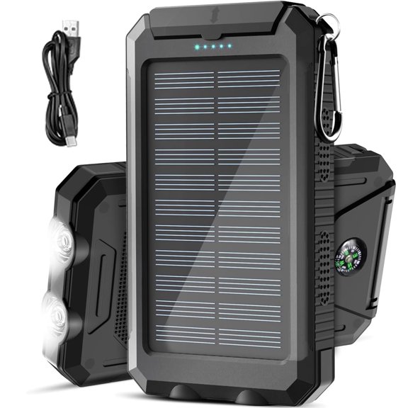 Solar Charger, 36800mAh Solar Power Bank, Waterproof External Backup Battery Power Pack with USB C Input/Output/LED Flashlights Compatible with iPhone, Samsung, iPad, Suitable for Outdoor, Camping