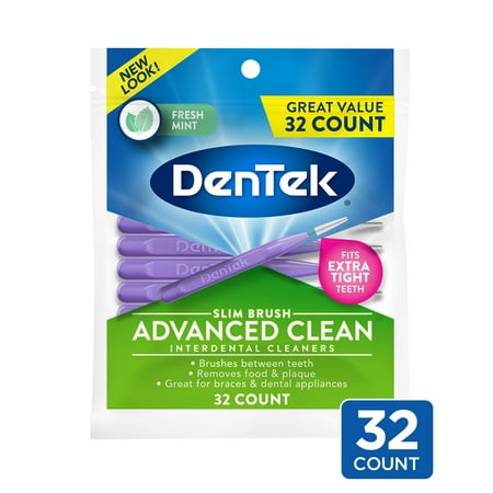 DenTek Slim Brush Advanced Clean Interdental Cleaners, Tight, 32 Count