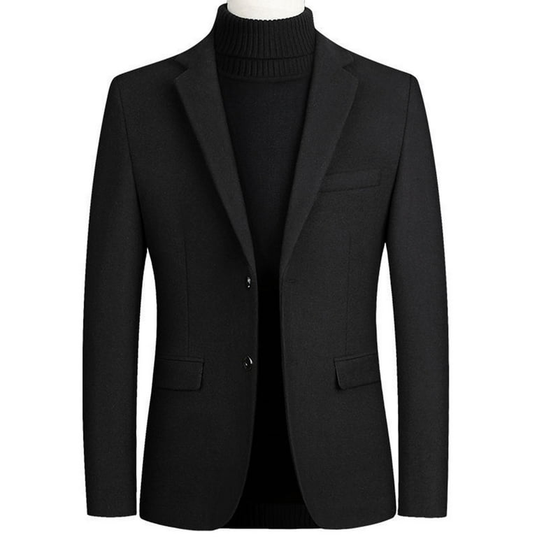 MAWCLOS Mens Blazer Long Sleeve Business Jacket Single-breasted Cardigan  Jackets Men Regular Fit Outwear Fall Blazers Black 2XL