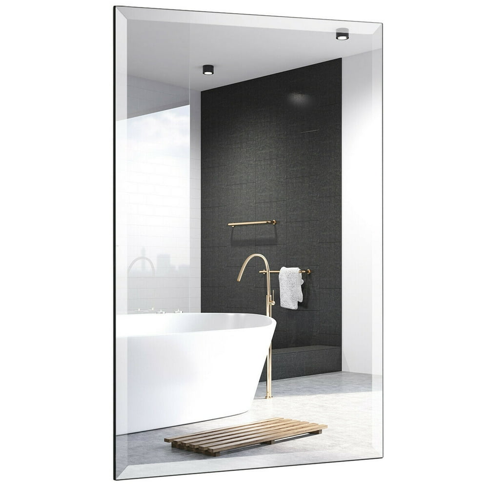 Gymax Rectangle Mirror Wall Mounted Bathroom Beveled Silver Mirror