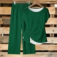 thumbnail image 2 of Purcolt Lounge Sets for Women Summer Travel Airport Outfits Cap Sleeve Belted Crop Top Wide Leg Pants Solid Clothing Set, 2 of 5
