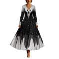 thumbnail image 3 of 2026 Women V Neck Long Sleeve Gothic Midi Dress, Halloween Spooky Skull Print Retro Flared A Line Dress, 3 of 5