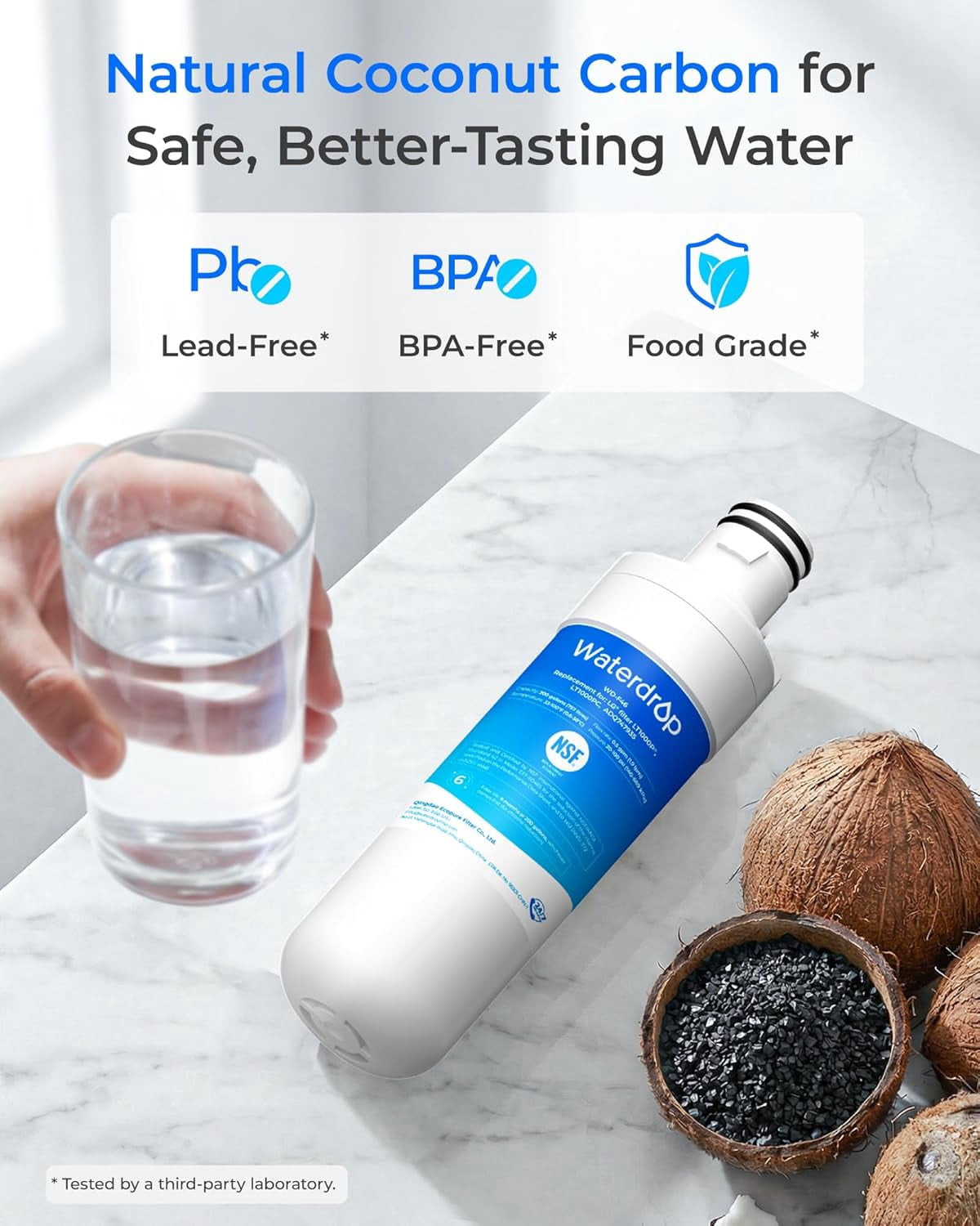 Waterdrop Refrigerator Water Filter, Replacement for LG® LT1000P®, LT1000PC, ADQ74793501, ADQ74793502, Kenmore 46-9980, 9980, LFXC24796S, LSFXC2496D, NSF Certified, 3 Packs