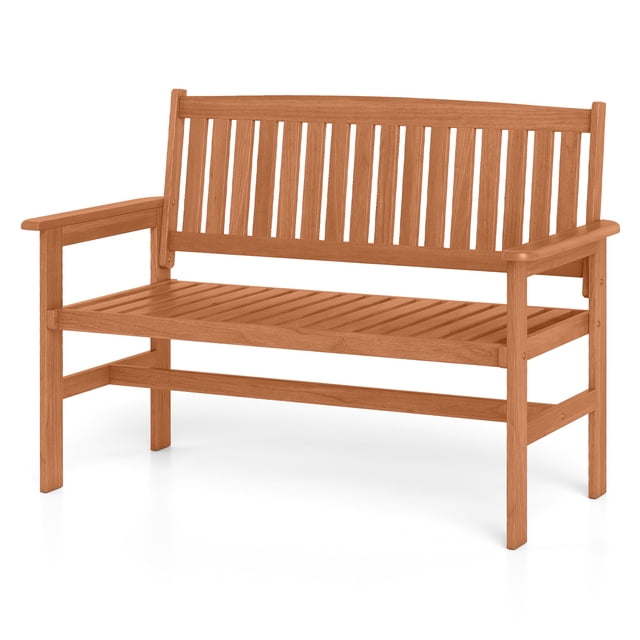 Gymax 2-Person Patio Loveseat Garden Bench w/Slatted Backrest & Comfortable Armrests