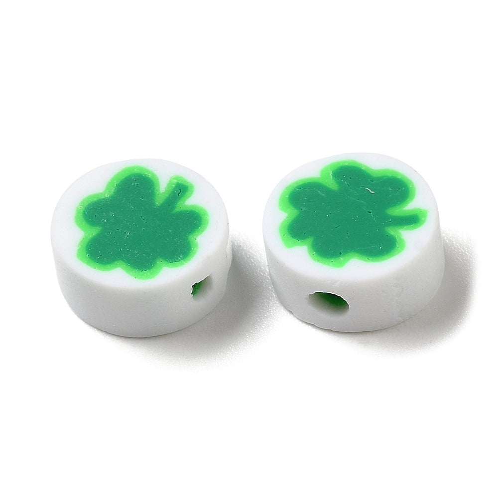 Handmade Polymer Clay Beads Round with Clover Medium Sea Green 9.5x4.5mm Hole: 1.6mm