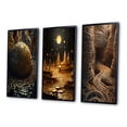 thumbnail image 3 of Designart "Unraveling the Gold Labyrinth Mystery Unveiled III" Abstract Landscape Framed Wall Art Set Of 3 - Gold Abstract Landscapes Frame Canvas Set For Living Room Decor, 3 of 6