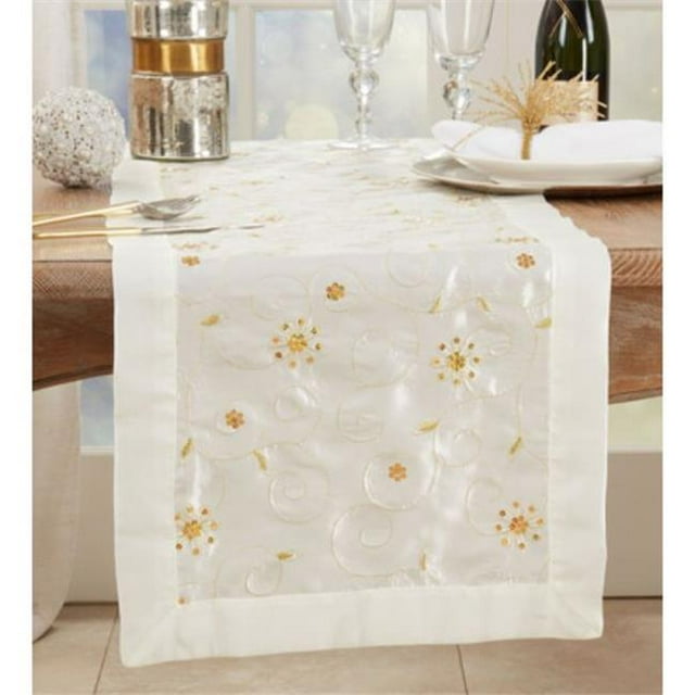 Saro Lifestyle XJ511.I1690B 16 x 90 in. Embroidered & Sequined Design Table Runner, Ivory