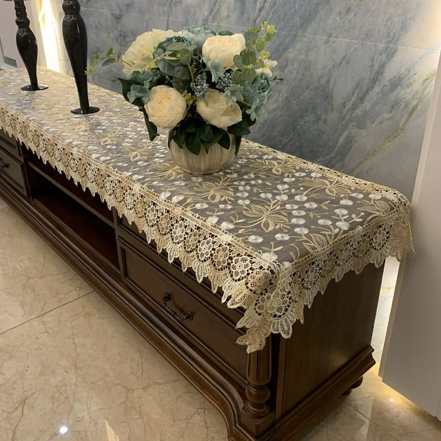 CHUANK Rectangular Lace Table Runner Doilies Table Dresser Scarf Table Cover for TV Cabinet Dining Room Wedding Holiday Party Table Decor