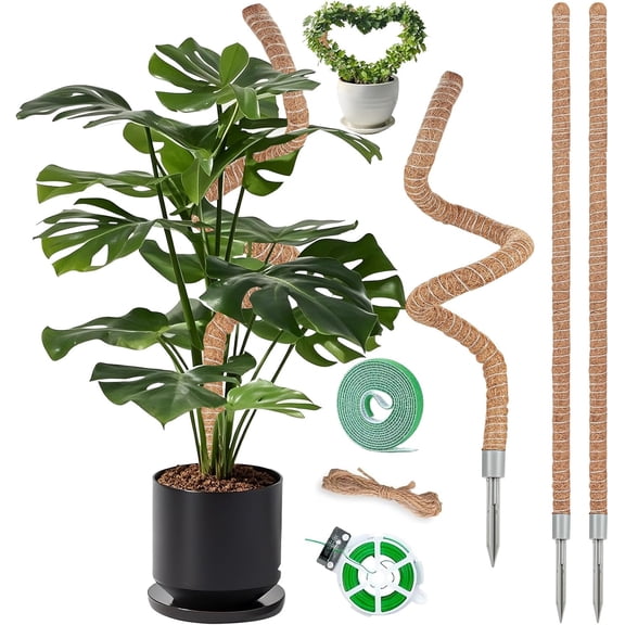 3 Pack Moss Pole, 48 Inch Monstera Plant Support, Poles for Climbing Indoor Plants, Bendable Coco Coir Support Stakes Potted Pothos, Philodendron
